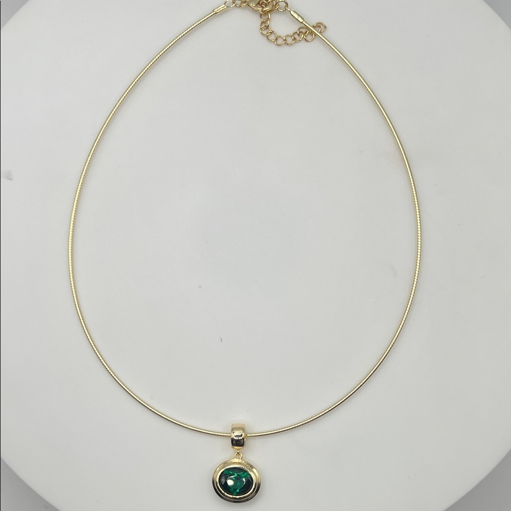 149. 14k Gold Plated over Stainless Steel Omega Necklace Emerald Stone 15”-18”